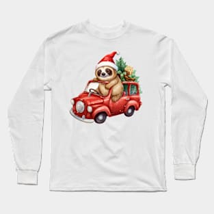 Christmas Sloth Driving Car Long Sleeve T-Shirt